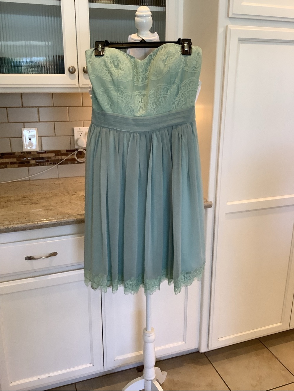 A Drea Strapless Lace Bodice Dress in Mint - NWT Size Large